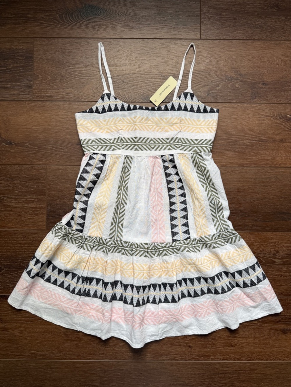 Francesca's miami Striped Geometric Mini Dress - White with Pink, Yellow & Olive
